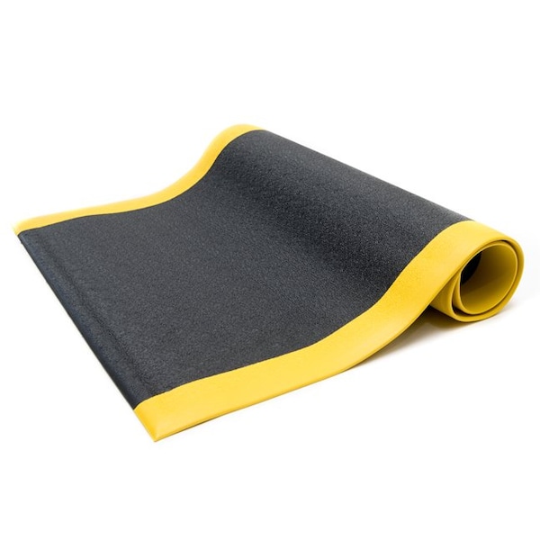 Antifatigue Mat, 12 ft. L x 3 ft. W, 3/8 in Thickness, Textured, Black/Yellow